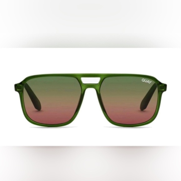 Quay On The Fly large aviator Green frame Brown Gradient Lens unisex sunglasses - Picture 2 of 4